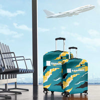 Bahamas Luggage Cover with National Coat of Arms Teal Yellow Ocean Wave Spirit