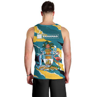 Bahamas Men Tank Top with National Coat of Arms Teal Yellow Ocean Wave Spirit