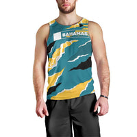 Bahamas Men Tank Top with National Coat of Arms Teal Yellow Ocean Wave Spirit