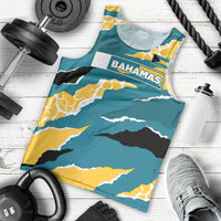 Bahamas Men Tank Top with National Coat of Arms Teal Yellow Ocean Wave Spirit