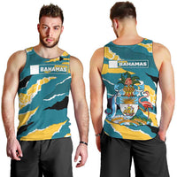 Bahamas Men Tank Top with National Coat of Arms Teal Yellow Ocean Wave Spirit