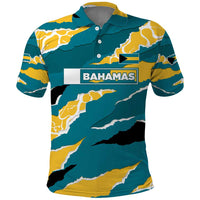 Bahamas Polo Shirt with National Coat of Arms Teal Yellow Ocean Wave Spirit