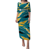 Bahamas Puletasi with National Coat of Arms Teal Yellow Ocean Wave Spirit