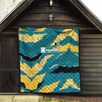 Bahamas Quilt with National Coat of Arms Teal Yellow Ocean Wave Spirit