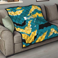 Bahamas Quilt with National Coat of Arms Teal Yellow Ocean Wave Spirit