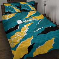 Bahamas Quilt Bed Set with National Coat of Arms Teal Yellow Ocean Wave Spirit