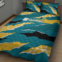 Bahamas Quilt Bed Set with National Coat of Arms Teal Yellow Ocean Wave Spirit