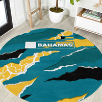 Bahamas Round Carpet with National Coat of Arms Teal Yellow Ocean Wave Spirit