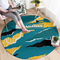 Bahamas Round Carpet with National Coat of Arms Teal Yellow Ocean Wave Spirit