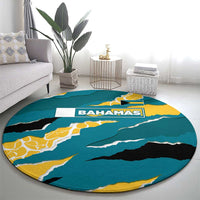 Bahamas Round Carpet with National Coat of Arms Teal Yellow Ocean Wave Spirit