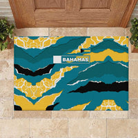 Bahamas Rubber Doormat with National Coat of Arms Teal Yellow Ocean Wave Spirit