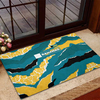 Bahamas Rubber Doormat with National Coat of Arms Teal Yellow Ocean Wave Spirit