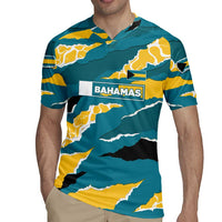 Bahamas Rugby Jersey with National Coat of Arms Teal Yellow Ocean Wave Spirit