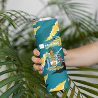 Bahamas Skinny Tumbler with National Coat of Arms Teal Yellow Ocean Wave Spirit