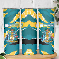 Bahamas Skinny Tumbler with National Coat of Arms Teal Yellow Ocean Wave Spirit
