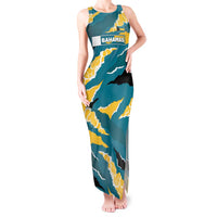 Bahamas Tank Maxi Dress with National Coat of Arms Teal Yellow Ocean Wave Spirit