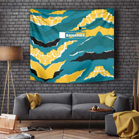 Bahamas Tapestry with National Coat of Arms Teal Yellow Ocean Wave Spirit