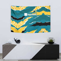 Bahamas Tapestry with National Coat of Arms Teal Yellow Ocean Wave Spirit