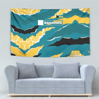 Bahamas Tapestry with National Coat of Arms Teal Yellow Ocean Wave Spirit