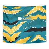 Bahamas Tapestry with National Coat of Arms Teal Yellow Ocean Wave Spirit