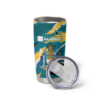 Bahamas Tumbler Cup with National Coat of Arms Teal Yellow Ocean Wave Spirit