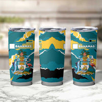 Bahamas Tumbler Cup with National Coat of Arms Teal Yellow Ocean Wave Spirit