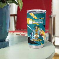 Bahamas Tumbler Cup with National Coat of Arms Teal Yellow Ocean Wave Spirit