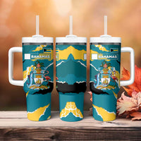 Bahamas Tumbler With Handle with National Coat of Arms Teal Yellow Ocean Wave Spirit