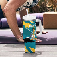 Bahamas Tumbler With Handle with National Coat of Arms Teal Yellow Ocean Wave Spirit