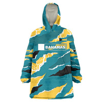 Bahamas Wearable Blanket Hoodie with National Coat of Arms Teal Yellow Ocean Wave Spirit