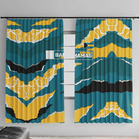 Bahamas Window Curtain with National Coat of Arms Teal Yellow Ocean Wave Spirit