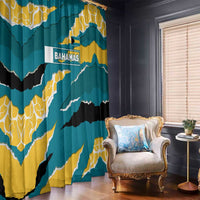 Bahamas Window Curtain with National Coat of Arms Teal Yellow Ocean Wave Spirit