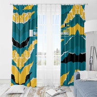 Bahamas Window Curtain with National Coat of Arms Teal Yellow Ocean Wave Spirit