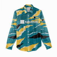 Bahamas Women Casual Shirt with National Coat of Arms Teal Yellow Ocean Wave Spirit