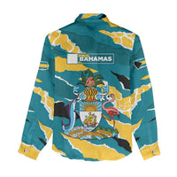 Bahamas Women Casual Shirt with National Coat of Arms Teal Yellow Ocean Wave Spirit