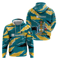 Bahamas Zip Hoodie with National Coat of Arms Teal Yellow Ocean Wave Spirit