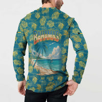 Bahamas Button Sweatshirt with Tropical Beach Sunset Palm Tree Ocean Spirit