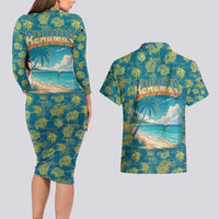 Bahamas Couples Matching Long Sleeve Bodycon Dress and Hawaiian Shirt with Tropical Beach Sunset Palm Tree Ocean Spirit