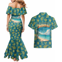 Bahamas Couples Matching Mermaid Dress and Hawaiian Shirt with Tropical Beach Sunset Palm Tree Ocean Spirit