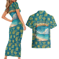 Bahamas Couples Matching Short Sleeve Bodycon Dress and Hawaiian Shirt with Tropical Beach Sunset Palm Tree Ocean Spirit