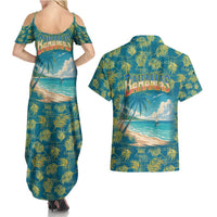 Bahamas Couples Matching Summer Maxi Dress and Hawaiian Shirt with Tropical Beach Sunset Palm Tree Ocean Spirit