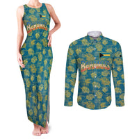Bahamas Couples Matching Tank Maxi Dress and Long Sleeve Button Shirt with Tropical Beach Sunset Palm Tree Ocean Spirit