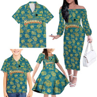 Bahamas Family Matching Off The Shoulder Long Sleeve Dress and Hawaiian Shirt with Tropical Beach Sunset Palm Tree Ocean Spirit