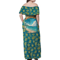 Bahamas Family Matching Off Shoulder Maxi Dress and Hawaiian Shirt with Tropical Beach Sunset Palm Tree Ocean Spirit