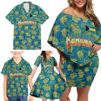 Bahamas Family Matching Off Shoulder Short Dress and Hawaiian Shirt with Tropical Beach Sunset Palm Tree Ocean Spirit