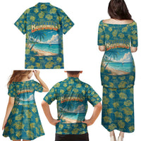 Bahamas Family Matching Puletasi and Hawaiian Shirt with Tropical Beach Sunset Palm Tree Ocean Spirit