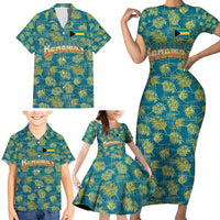 Bahamas Family Matching Short Sleeve Bodycon Dress and Hawaiian Shirt with Tropical Beach Sunset Palm Tree Ocean Spirit