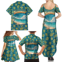 Bahamas Family Matching Summer Maxi Dress and Hawaiian Shirt with Tropical Beach Sunset Palm Tree Ocean Spirit