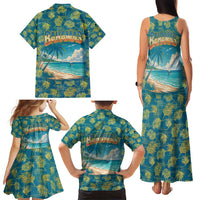 Bahamas Family Matching Tank Maxi Dress and Hawaiian Shirt with Tropical Beach Sunset Palm Tree Ocean Spirit