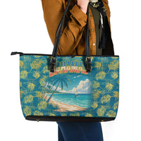 Bahamas Leather Tote Bag with Tropical Beach Sunset Palm Tree Ocean Spirit